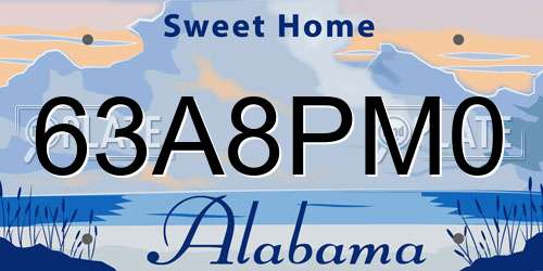 63A8PM0 Alabama License Plate