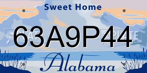 63A9P44 Alabama License Plate