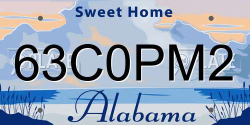 63C0PM2 Alabama License Plate