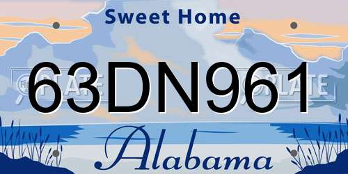 63DN961 Alabama License Plate