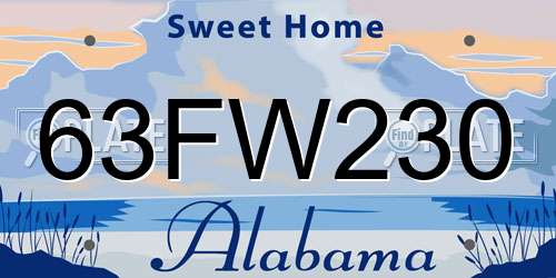 63FW230 Alabama License Plate