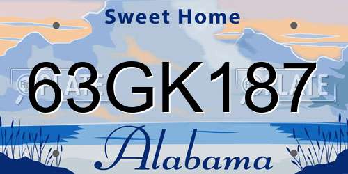 63GK187 Alabama License Plate
