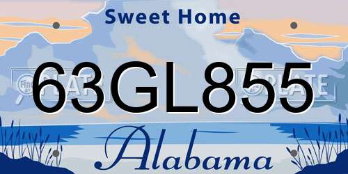 63GL855 Alabama License Plate