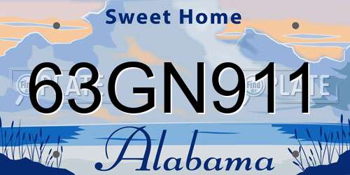 63GN911 Alabama License Plate