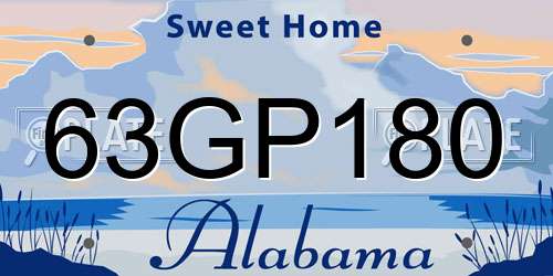 63GP180 Alabama License Plate