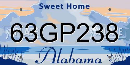 63GP238 Alabama License Plate
