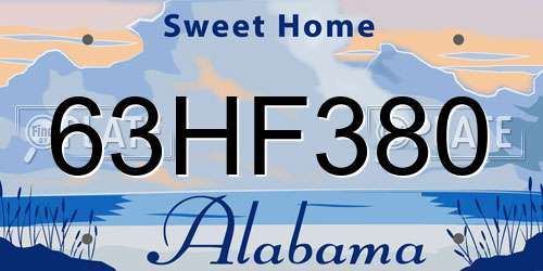 63HF380 Alabama License Plate