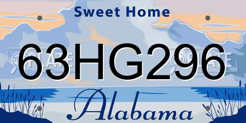 63HG296 Alabama License Plate