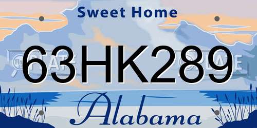 63HK289 Alabama License Plate