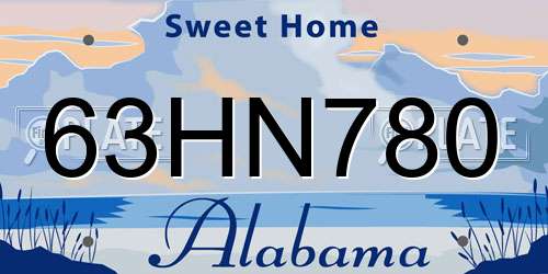 63HN780 Alabama License Plate