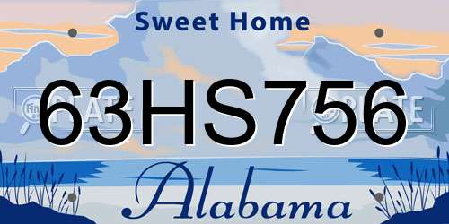 63HS756 Alabama License Plate