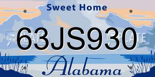 63JS930 Alabama License Plate