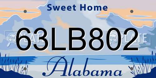 63LB802 Alabama License Plate