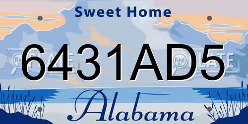 6431AD5 Alabama License Plate