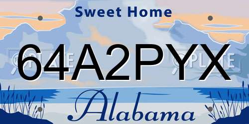64A2PYX Alabama License Plate