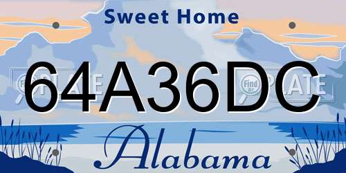 64A36DC Alabama License Plate