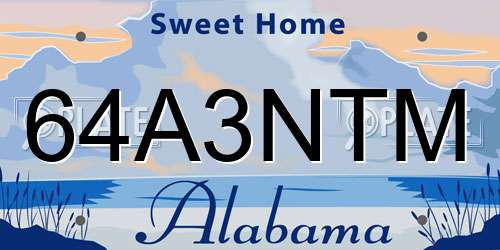 64A3NTM Alabama License Plate