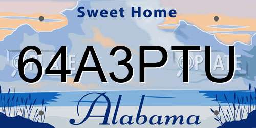 64A3PTU Alabama License Plate