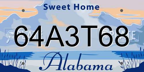 64A3T68 Alabama License Plate