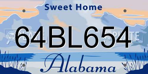 64BL654 Alabama License Plate