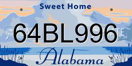 64BL996 Alabama License Plate