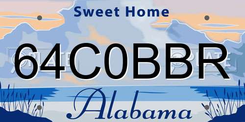 64C0BBR Alabama License Plate