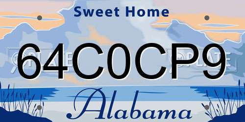 64C0CP9 Alabama License Plate