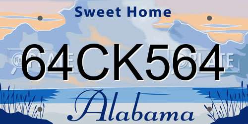 64CK564 Alabama License Plate