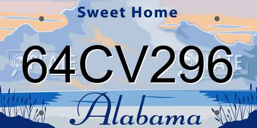 64CV296 Alabama License Plate