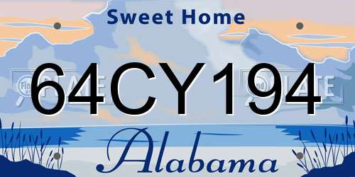 64CY194 Alabama License Plate