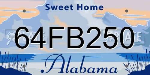 64FB250 Alabama License Plate
