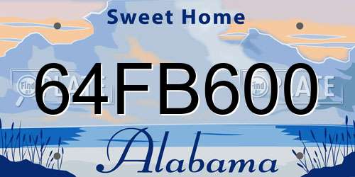 64FB600 Alabama License Plate