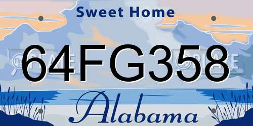 64FG358 Alabama License Plate
