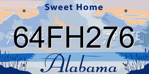 64FH276 Alabama License Plate