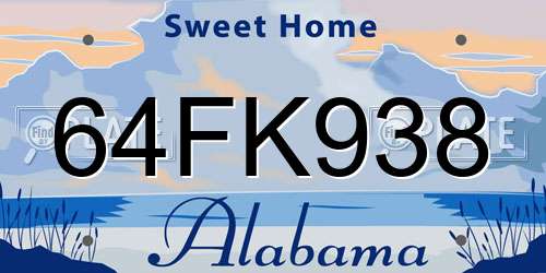 64FK938 Alabama License Plate