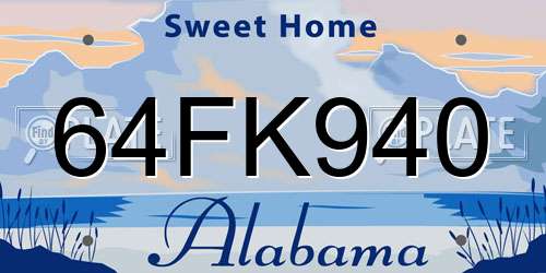 64FK940 Alabama License Plate