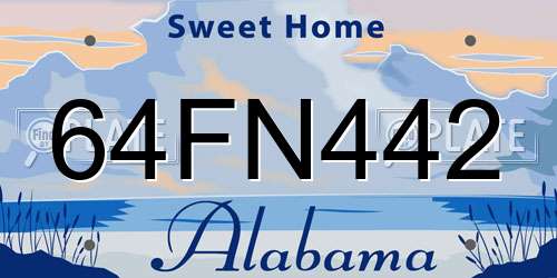 64FN442 Alabama License Plate