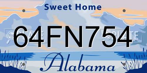 64FN754 Alabama License Plate