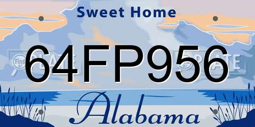64FP956 Alabama License Plate