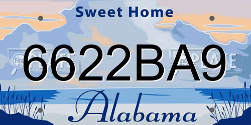 6622BA9 Alabama License Plate