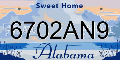6702AN9 Alabama License Plate
