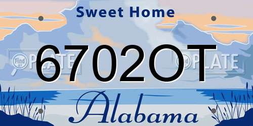 6702OT Alabama License Plate