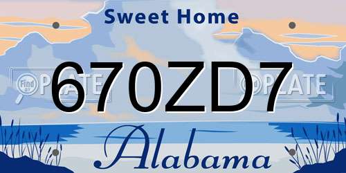 670ZD7 Alabama License Plate