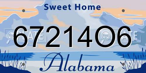 67214O6 Alabama License Plate
