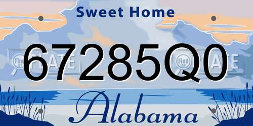 67285Q0 Alabama License Plate