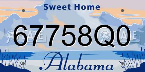 67758Q0 Alabama License Plate