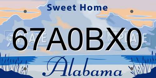 67A0BX0 Alabama License Plate