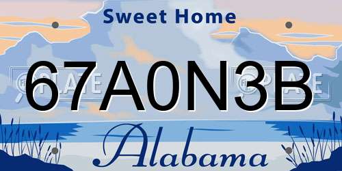 67A0N3B Alabama License Plate
