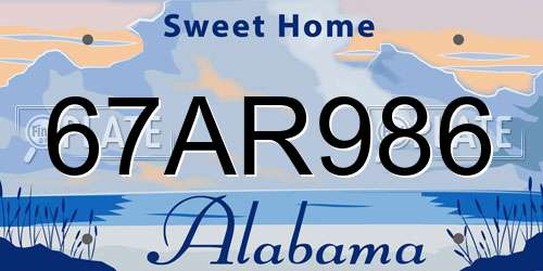 67AR986 Alabama License Plate