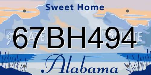 67BH494 Alabama License Plate